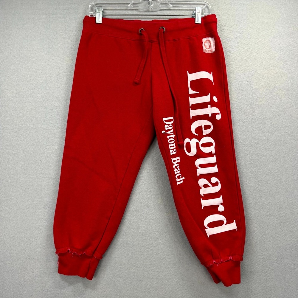 Lifeguard Daytona Beach Jogger Pants Womens Medium 31x23 Red Crop Sweatpants